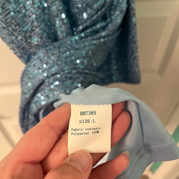 NWOT Shein dusty blue contrast sequin wrap hem cami dress size large - Picture 3 of 5